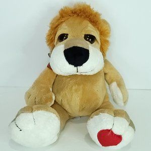 Fine Toy Lion Brown White Valentine Heart Red Bow Plush Stuffed Animal 11"